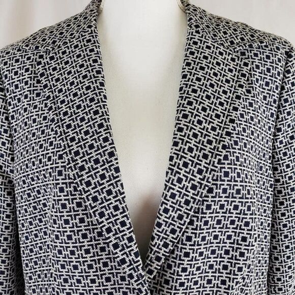 Josephine Dark Blue & White Geo-Mod 3/4 Sleeve Blazer Jacket Size 14 NWT - Picture 8 of 10